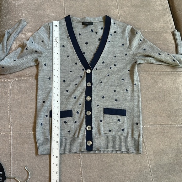 J. Crew Gray and Blue Cardigan Sweater with Polka Dot Pattern - Picture 7 of 9